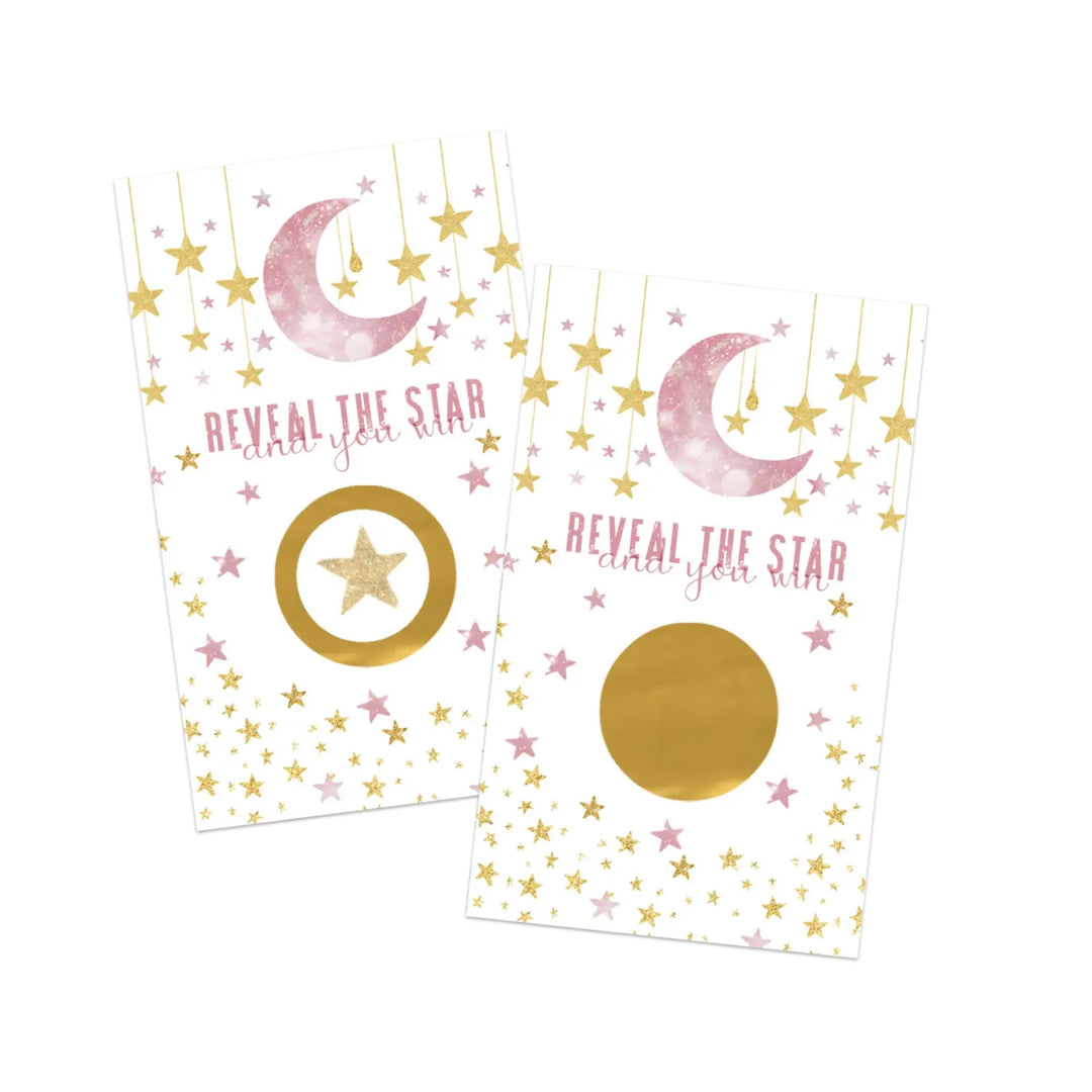 30-Pack Twinkle Little Star Scratch Off Cards for Girls Baby Shower - Pink & Gold Celestial-Themed Party Favors with Moon and Stars - Paper Clever Party