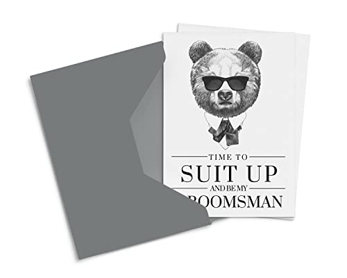 Stylish Bear Design Groomsmen Proposal Cards - 12-Pack with Envelopes - Paper Clever Party