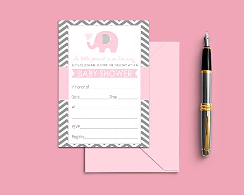 Paper Clever Party Pink Elephant Baby Shower Invitations Girls, Custom DIY 4x6 Invite CardsPaper Clever Party