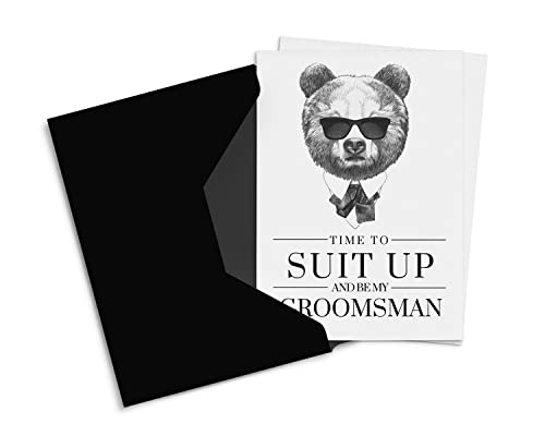 Elegant Bear Design Groomsmen Proposal Cards - 12-Pack with Black Envelopes by Paper Clever Party - Paper Clever Party