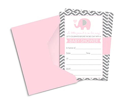 Paper Clever Party Pink Elephant Baby Shower Invitations Girls, Custom DIY 4x6 Invite CardsPaper Clever Party