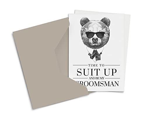 Stylish Bear Design Groomsmen Proposal Cards - 12-Pack with Envelopes - Paper Clever Party