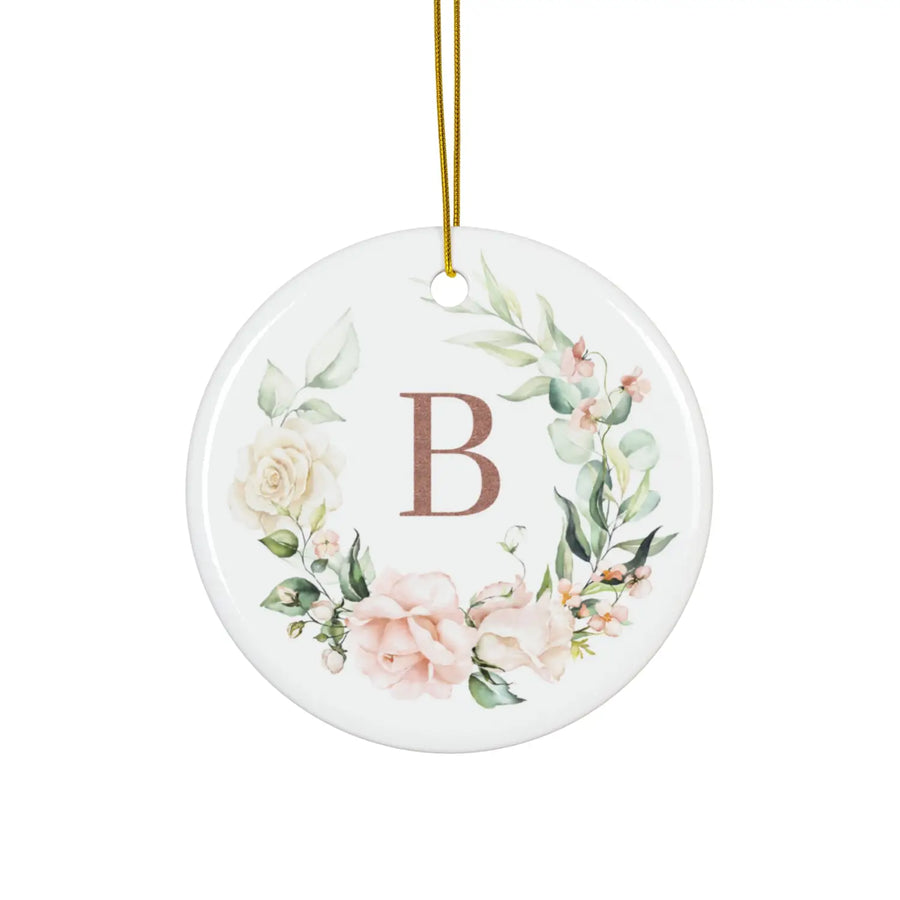 Personalized graceful floral ceramic ornament - initial - 4 unique shapes for holidays wedding mother’s day versatile
