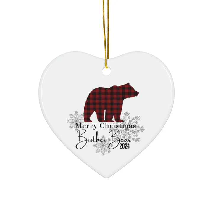 Ceramic ornaments brother bear red and black lumberjack christmas decoration set rustic holiday tree decor personalized
