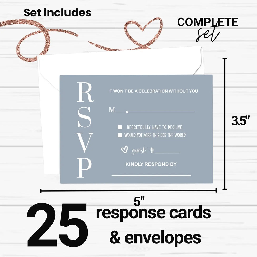 Dusty Blue RSVP Card 25 Pack Minimalist Wedding Invitation Response Cards