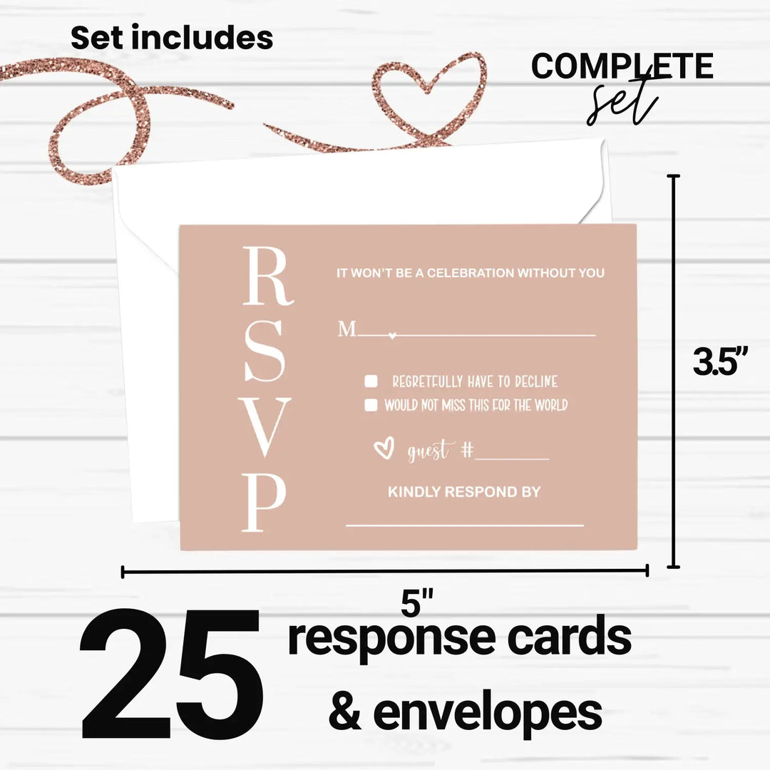 Canyon Rose RSVP Card 25 Pack - Minimalist Wedding Invitation Response Cards