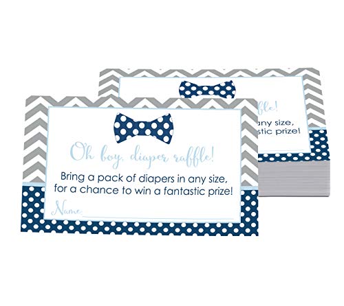 Bow Tie Theme Diaper Raffle Tickets - Baby Shower Game Inserts by Paper Clever Party, 25 Pack, 2x3.5 - Paper Clever Party