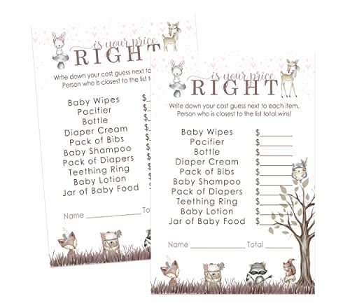 Baby Shower Game Guessing Activity Cards Guests Play, Cute Floral Rustic Animal Pink, 4x6, 25 PackPaper Clever Party