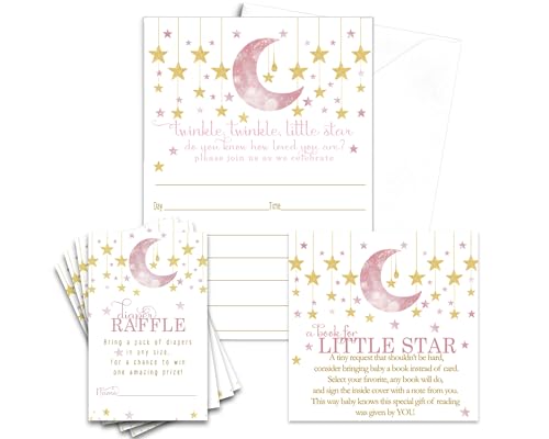 Twinkle Little Star Baby Shower Invitation Set for Girls (25 Count) - Paper Clever Party