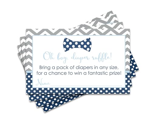 Bow Tie Theme Diaper Raffle Tickets - Baby Shower Game Inserts by Paper Clever Party, 25 Pack, 2x3.5 - Paper Clever Party