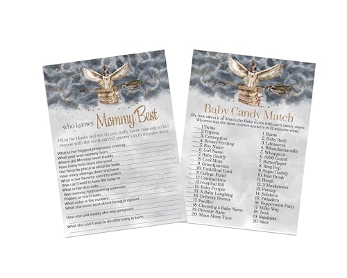 “Enchanted Evening” - Magic Owl Baby Shower Game Set, Black & Gold Wizard Theme, 5x7 Cards (25 ct) - Paper Clever Party