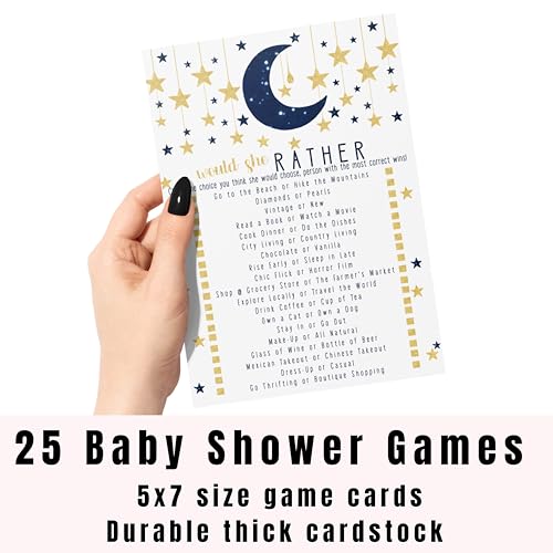 Paper Clever Party Twinkle Little Star Mommy Best Baby Shower Game, Celestial Navy and Gold, 5x7 Cards, 25 Pack - Paper Clever Party