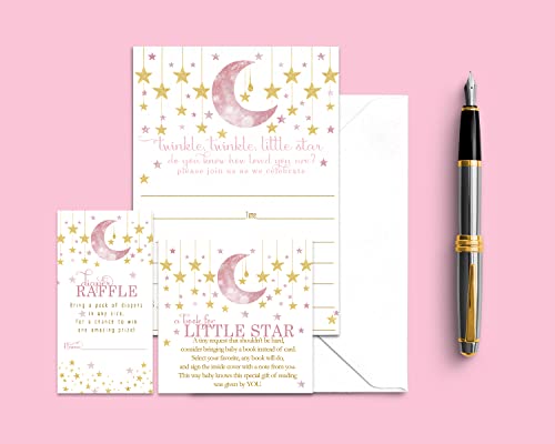 Twinkle Little Star Baby Shower Invitation Set for Girls (25 Count) - Paper Clever Party