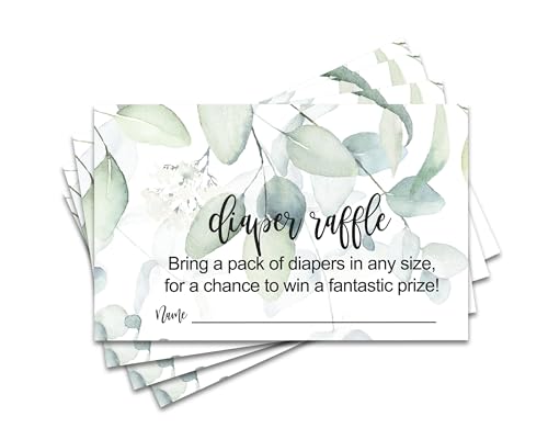 Greenery Diaper Raffle Tickets Invitation Insert Cards, 50 Pack - Paper Clever Party