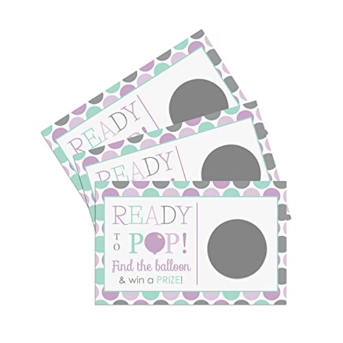 Purple Pop Baby Shower Scratch Off Game Cards (28 Pack) - Exciting Prize Drawings - Paper Clever Party