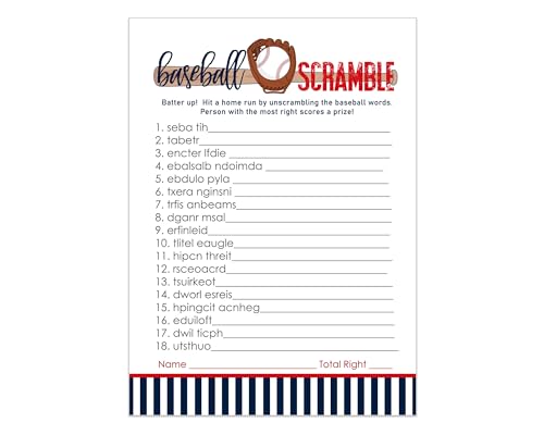 Baseball Word Scramble Game Cards - Fun Party ActivityPaper Clever Party