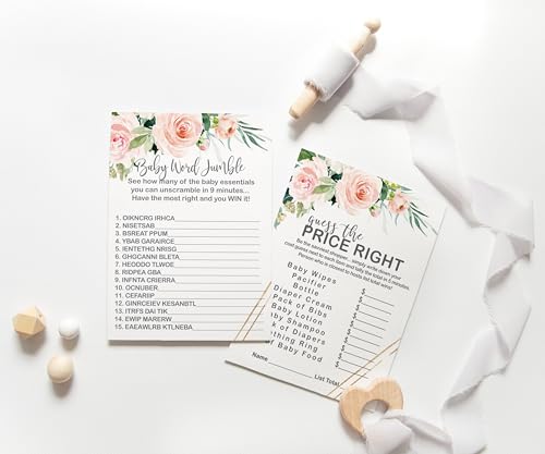 “Elegant Beginnings” - Rustic Pink & Gold Baby Shower Game Set, 5x7 Cards (25 ct) - Paper Clever Party