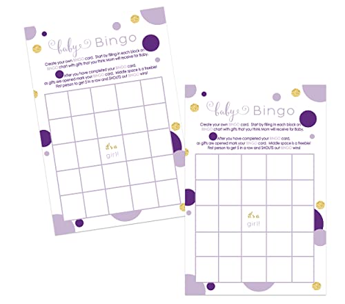 Mermaid Princess Baby Shower Bingo Game - Purple & Gold - Paper Clever Party