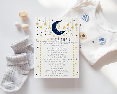 Paper Clever Party Twinkle Little Star Mommy Best Baby Shower Game, Celestial Navy and Gold, 5x7 Cards, 25 Pack - Paper Clever Party