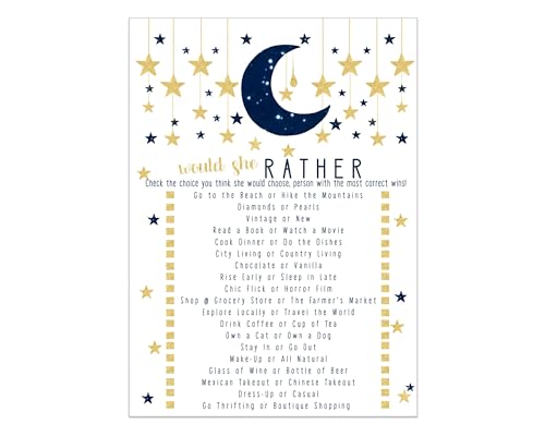 Paper Clever Party Twinkle Little Star Mommy Best Baby Shower Game, Celestial Navy and Gold, 5x7 Cards, 25 Pack - Paper Clever Party