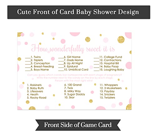 Pink & Gold Princess Baby Shower Candy Match - 25 Cards with Twinkle Little Star Design - Girls Sprinkle Activity - Paper Clever Party