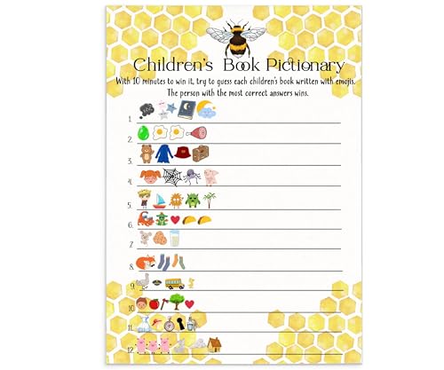 Mama Bee Emoji Baby Shower Game - Engaging Pictionary Storybook Guessing Game, Gender Neutral, 25 Card Pack, 5x7 CardsPaper Clever Party