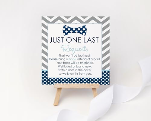 Bow Tie Books for Baby Shower Invitation Insert, Blue and Grey, 4x4, 25 Pack