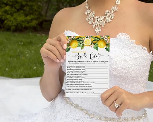 Would She Rather Main Squeeze Bridal Shower Game - Lemon & Greenery This or That, 5x7 Cards for 25 Guests - Paper Clever Party