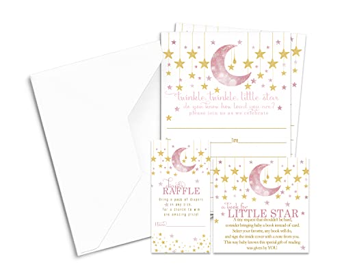 Twinkle Little Star Baby Shower Invitation Set for Girls (25 Count) - Paper Clever Party