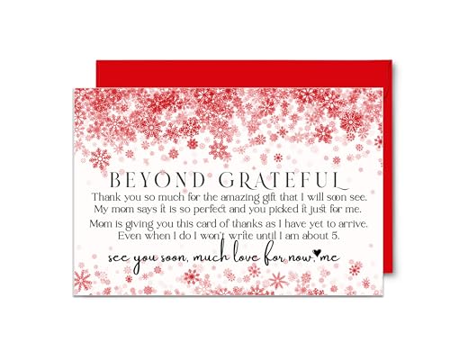 Christmas Baby Shower Thank You Cards – Red Notecards with Envelopes (Pack of 25) - Paper Clever Party