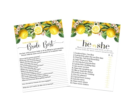 Greenery Lemon ‘Bride Best & He or She Said’ Games