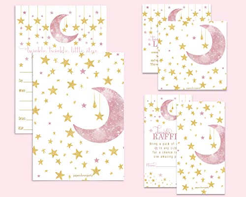 Twinkle Little Star Baby Shower Invitation Set for Girls (25 Count) - Paper Clever Party