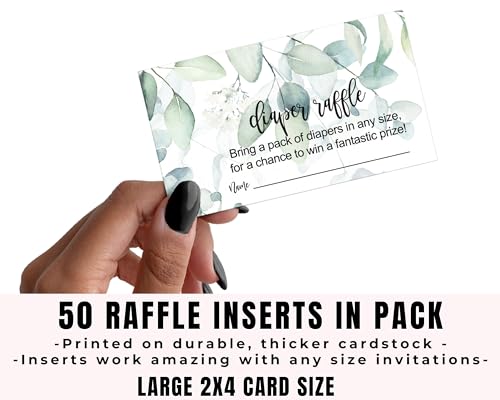 Greenery Diaper Raffle Tickets Invitation Insert Cards, 50 Pack - Paper Clever Party