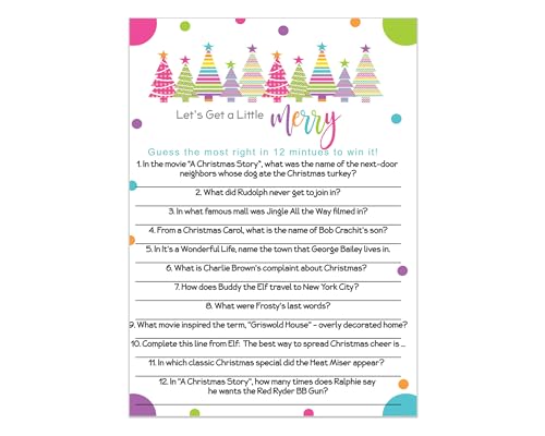 Adults, Office, Group, Movie & Song Questions, Pink Xmas Theme, 25 Pack, 5x7, Version 3Paper Clever Party