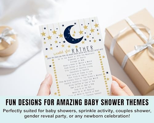 Paper Clever Party Twinkle Little Star Mommy Best Baby Shower Game, Celestial Navy and Gold, 5x7 Cards, 25 Pack - Paper Clever Party