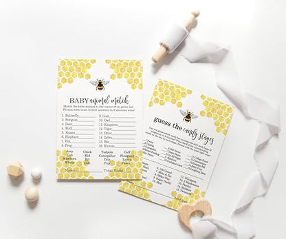 Mama Bee Baby Shower Games Animal Matching, Candy Bar Match, Bumblebee Gender Reveal Party Ideas, YellowPaper Clever Party