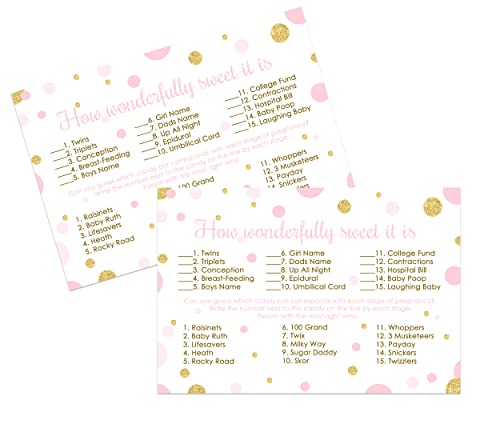 Pink & Gold Princess Baby Shower Candy Match - 25 Cards with Twinkle Little Star Design - Girls Sprinkle Activity - Paper Clever Party