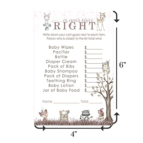 Baby Shower Game Guessing Activity Cards Guests Play, Cute Floral Rustic Animal Pink, 4x6, 25 PackPaper Clever Party