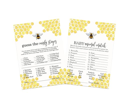 Mama Bee Baby Shower Games Animal Matching, Candy Bar Match, Bumblebee Gender Reveal Party Ideas, YellowPaper Clever Party