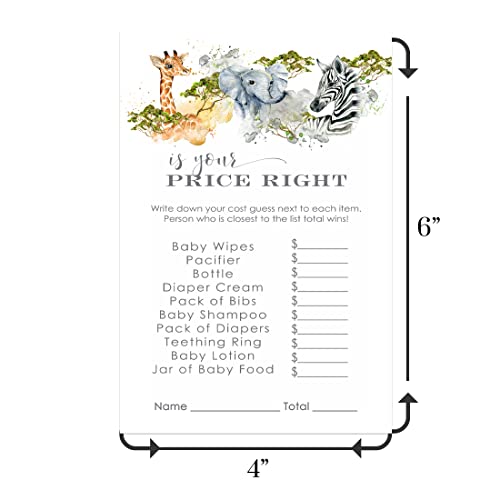 Price Game - Safari Theme Gender Neutral Guessing Activity Cards, 4x6 Inch, 25 Pack, Paper Clever PartyPaper Clever Party