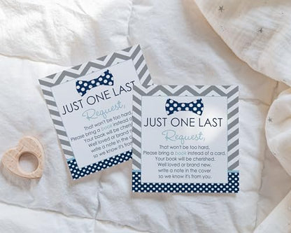 Bow Tie Books for Baby Shower Invitation Insert, Blue and Grey, 4x4, 25 Pack