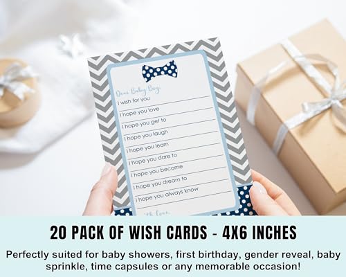 Bow Tie Wishes for Baby Shower Cards, 20 Pack - Paper Clever Party