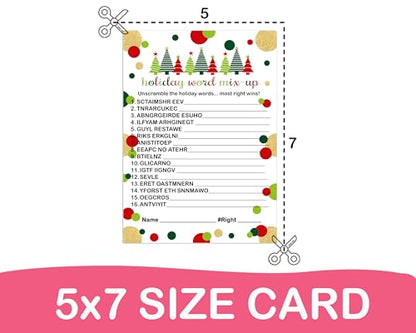 Jolly Trees Christmas Word Scramble Game, Holiday Unscramble Party ActivityPaper Clever Party