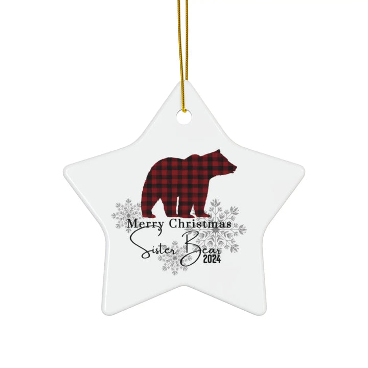 Brother bear lumberjack ceramic ornament 4 shapes - custom christmas decorations for a hip traditional or funky tree