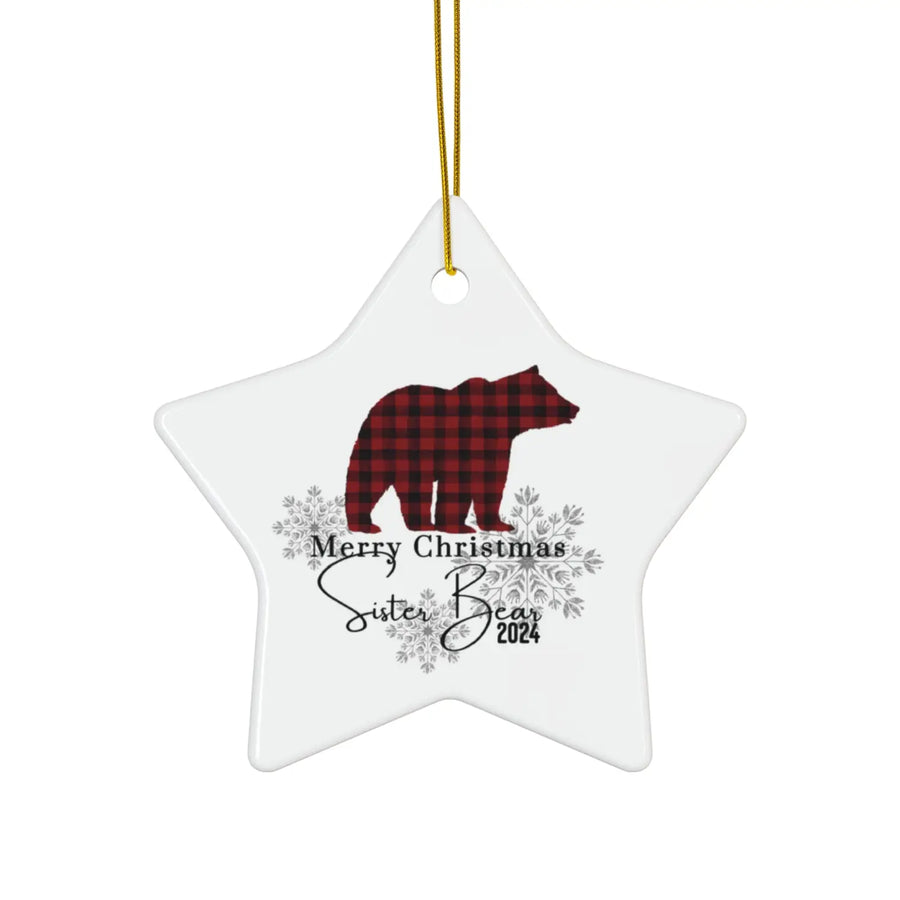 Brother bear lumberjack ceramic ornament 4 shapes - custom christmas decorations for a hip traditional or funky tree