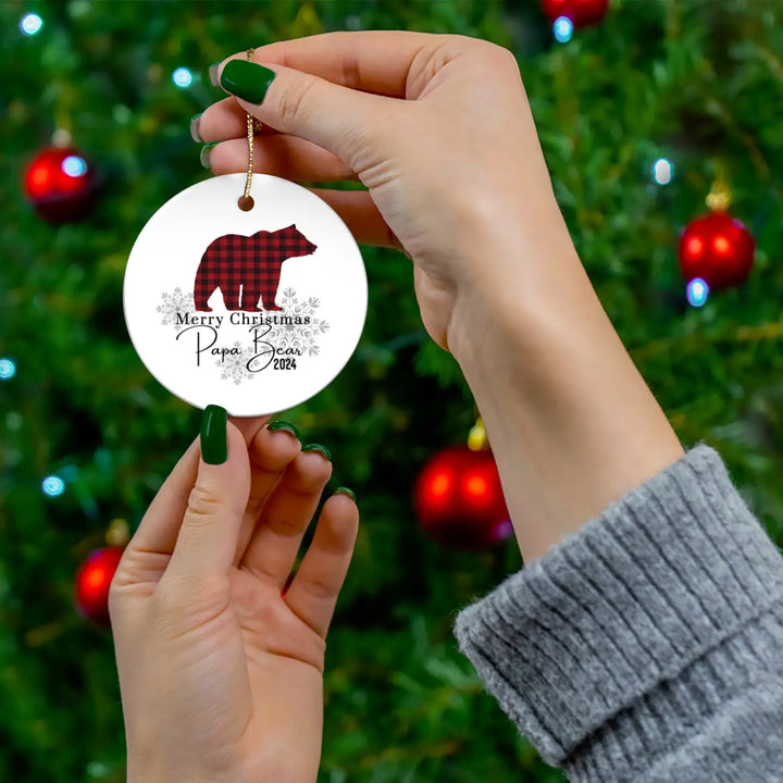 Ceramic ornament papa bear lumberjack design christmas decoration holiday decor family keepsake custom gift - home