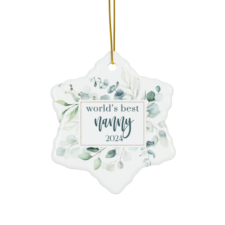 Greenery world’s best nanny ceramic ornament 4 shapes - custom christmas decorations tree - perfect heirloom