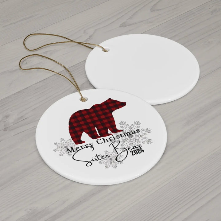 Brother bear lumberjack ceramic ornament 4 shapes - custom christmas decorations for a hip traditional or funky tree