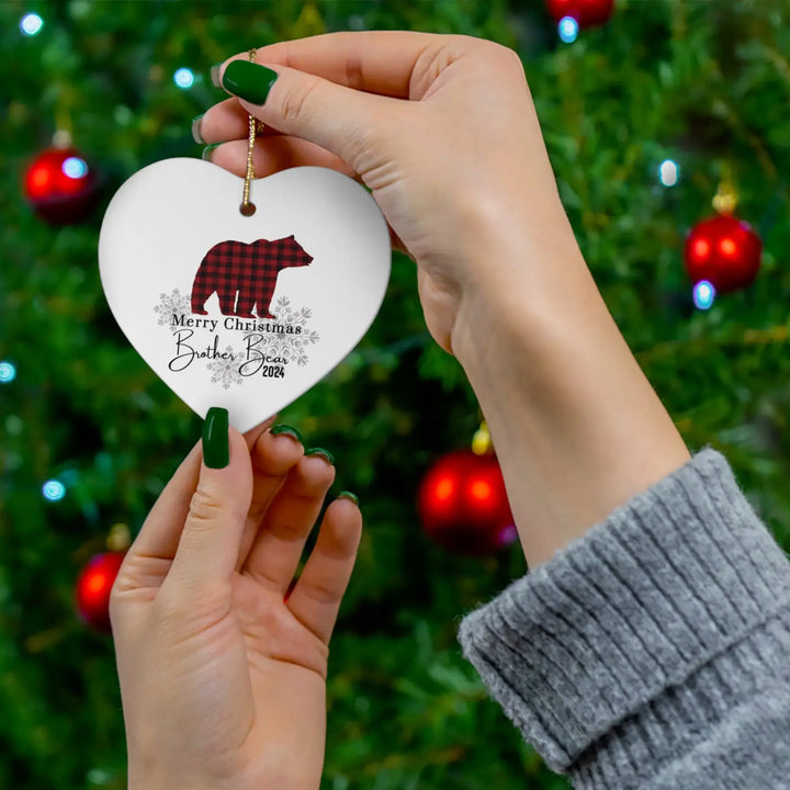Ceramic ornaments brother bear red and black lumberjack christmas decoration set rustic holiday tree decor personalized