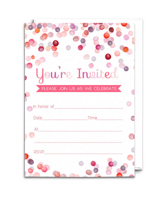 Pink Confetti Girls’ Invites - 25ct, Watercolor Dot, 4x6